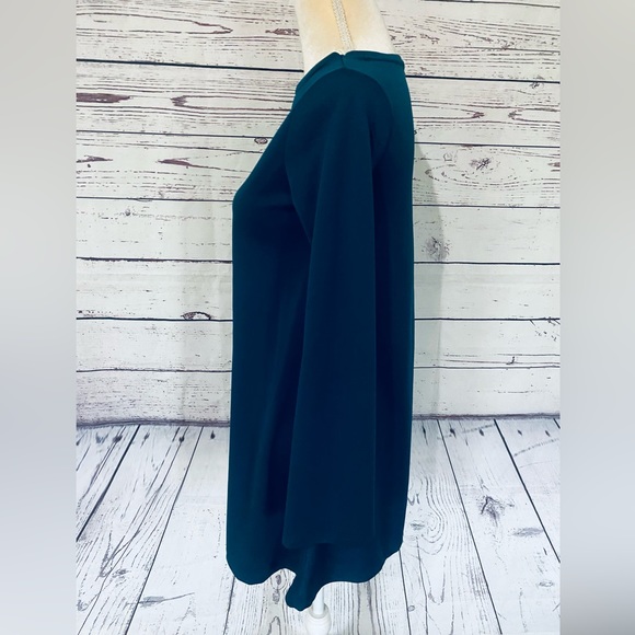 Women’s Small Dress Zara Teal Long Flare Sleeves Soft Textured U Neck - Picture 9 of 12